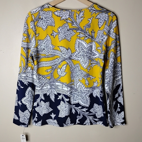 NWT Talbots Long Sleeve Tee PS Yellow Blue Floral Print Casual Top - Picture 6 of 8